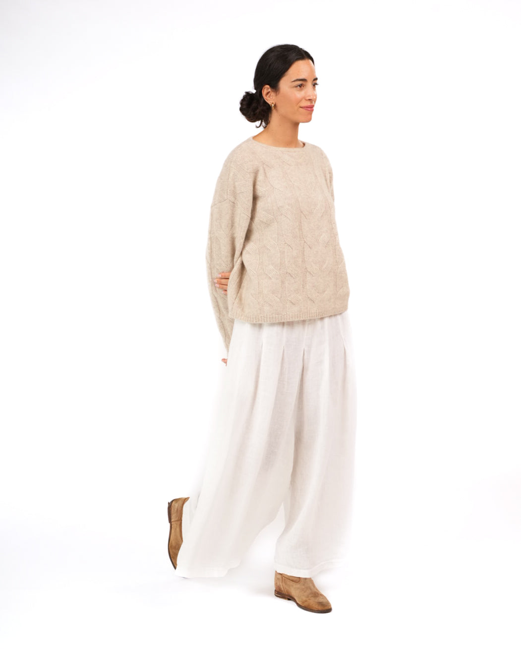 Montaigne NZ Lambswool Cable Knit Ivory Melange
