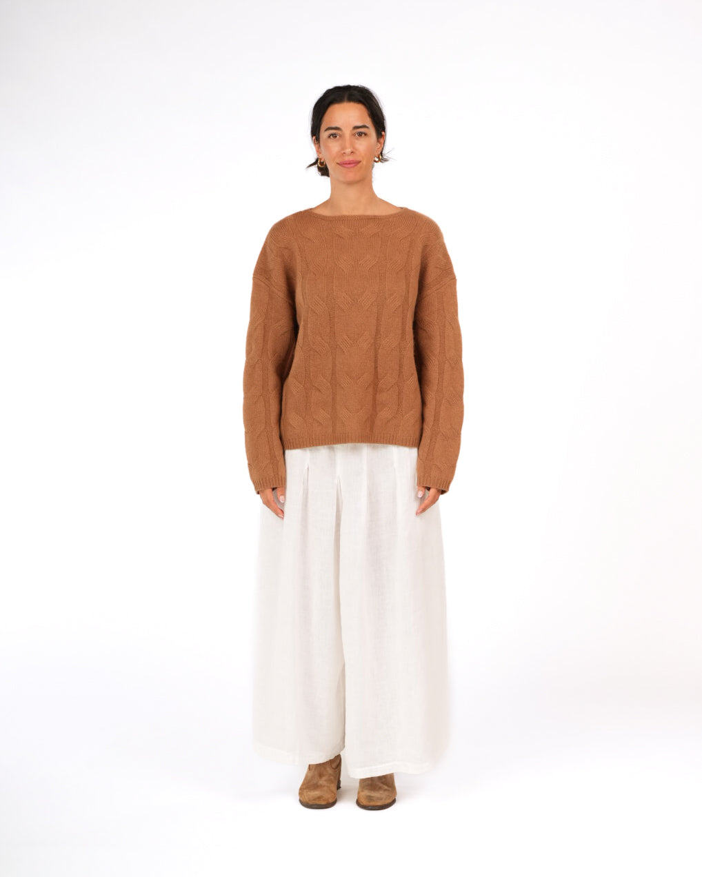 Montaigne NZ Lambswool Cable Knit Tobacco3