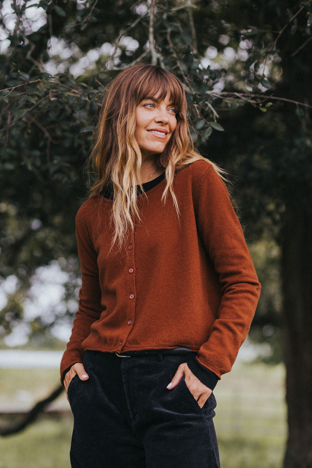 Montaigne NZ Lambswool Cropped Cardigan Chestnut4