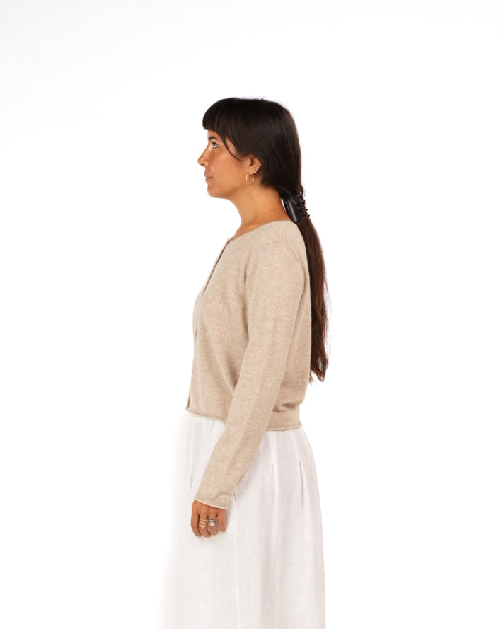 Montaigne NZ Lambswool Cropped Cardigan Oatmeal1
