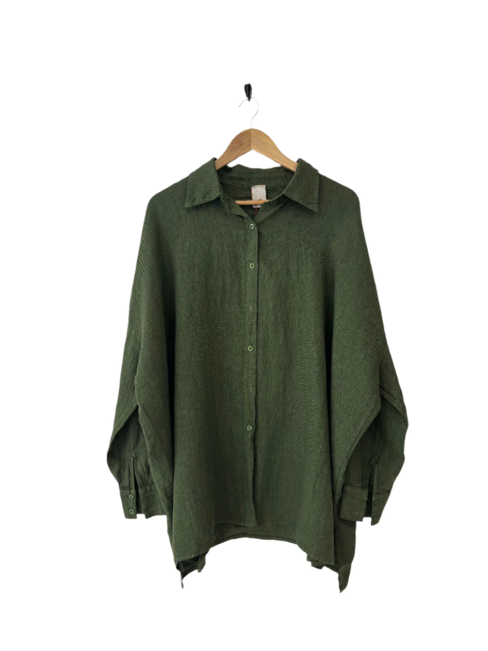 Montaigne Oversized Linen Boyfriend Shirt Forest Green