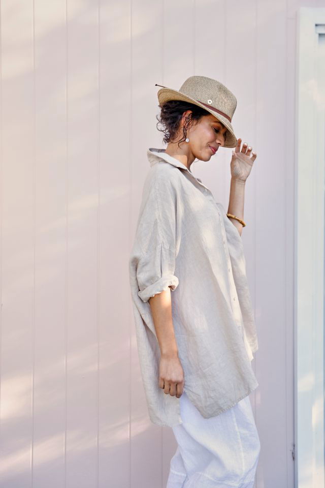 Montaigne Oversized Linen Boyfriend Shirt Natural1