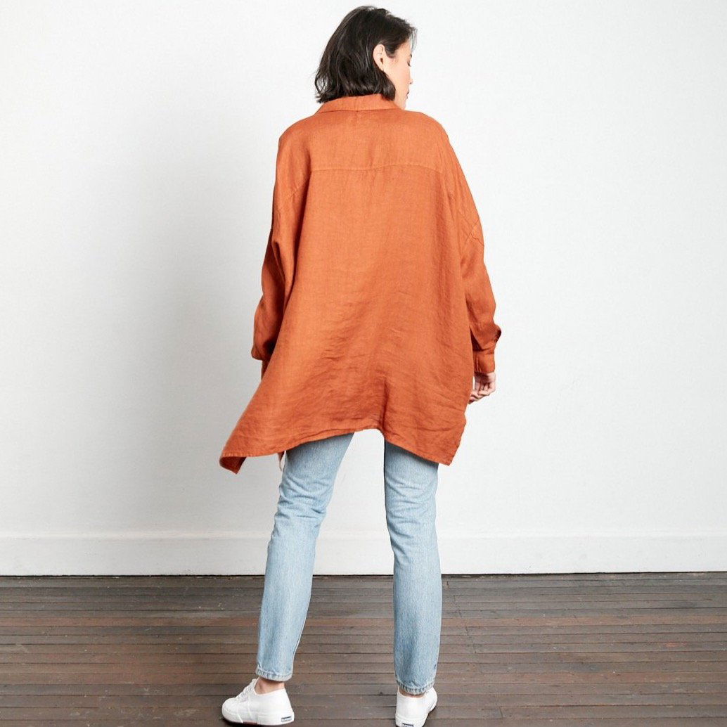 Montaigne Oversized Linen Boyfriend Shirt Rust2