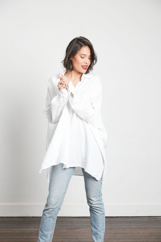 Montaigne Oversized Linen Boyfriend Shirt White1