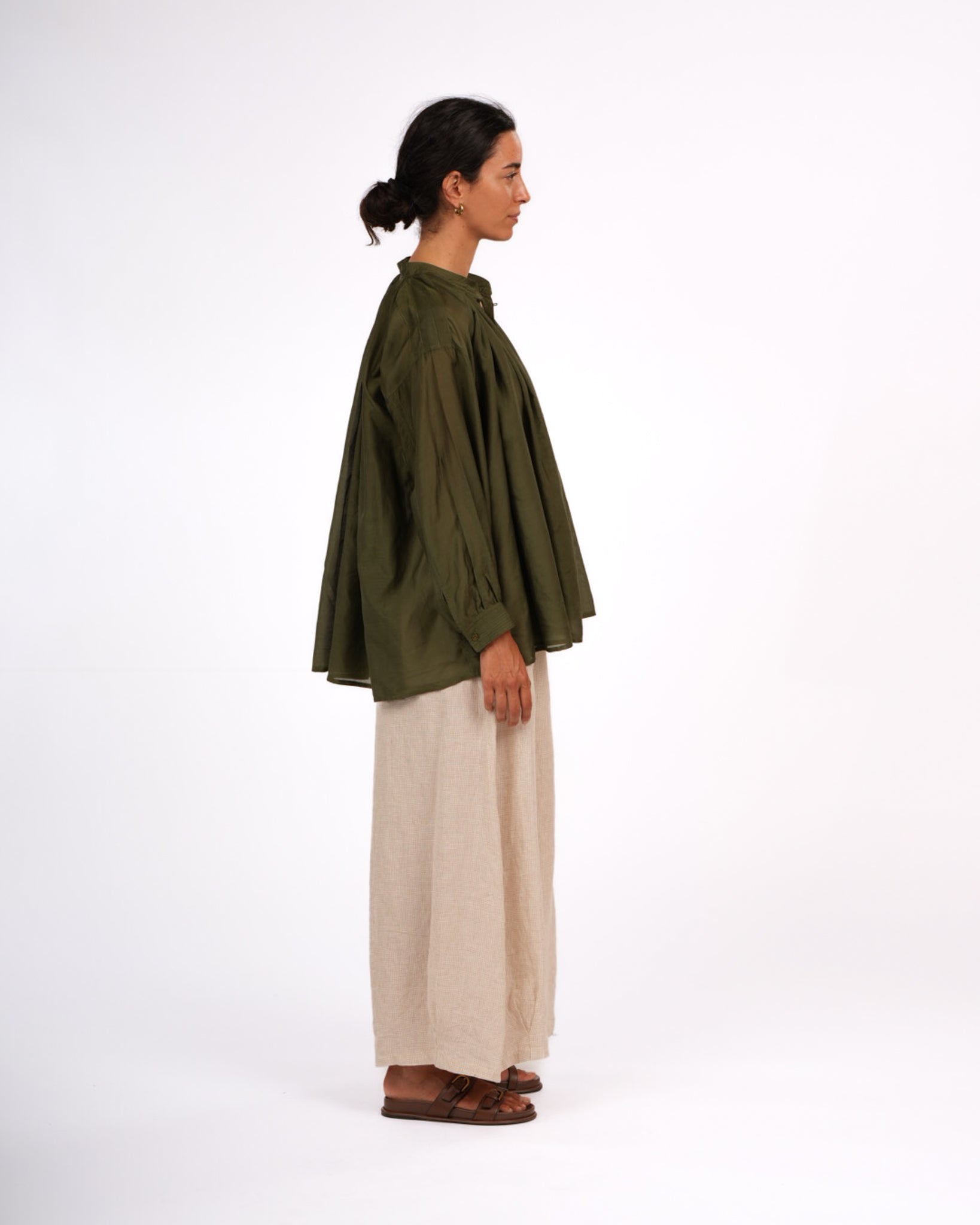 Montaigne Palma Cotton Silk Long Sleeve Blouse Green2