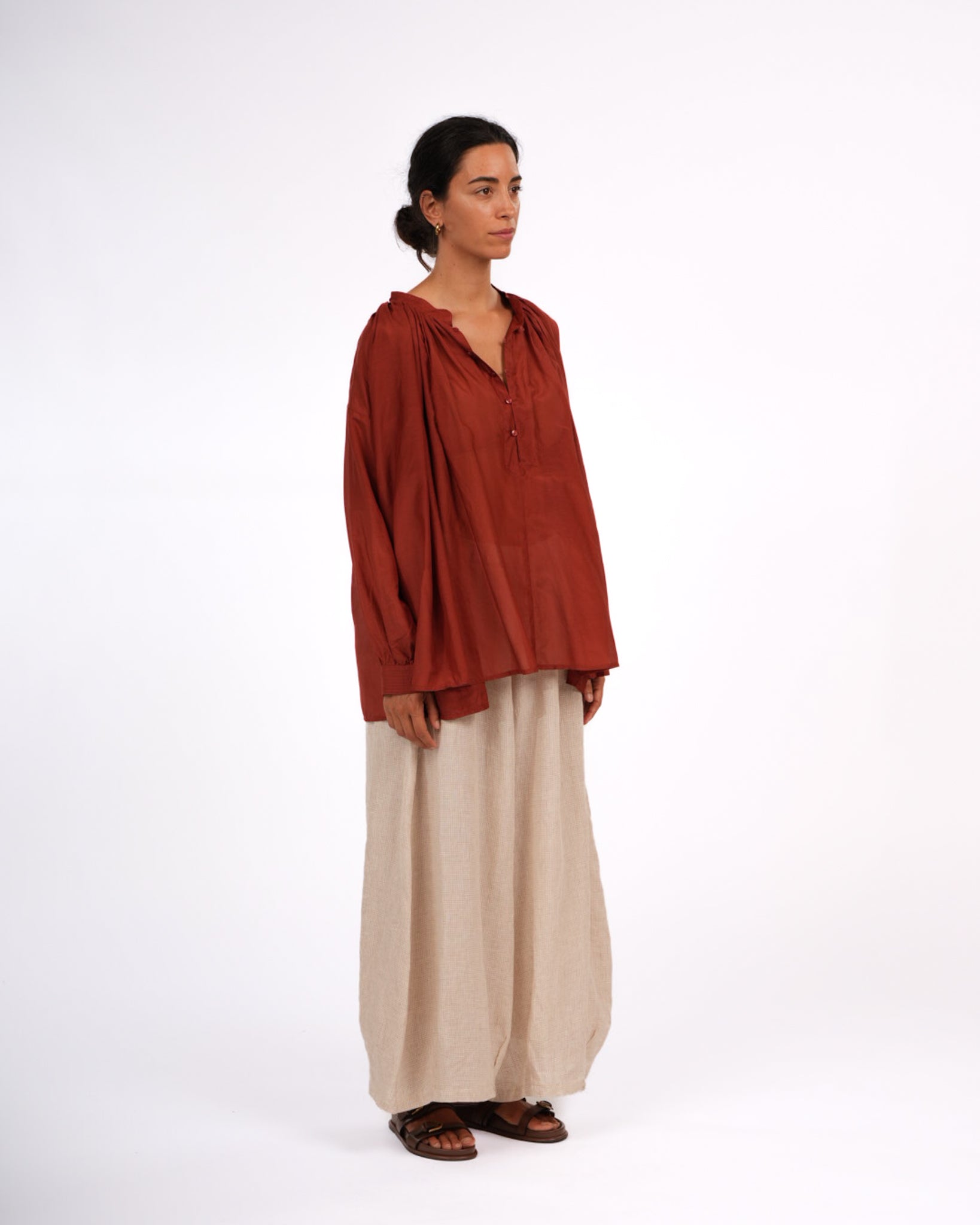 Montaigne Palma Cotton Silk Long Sleeve Blouse Rust3