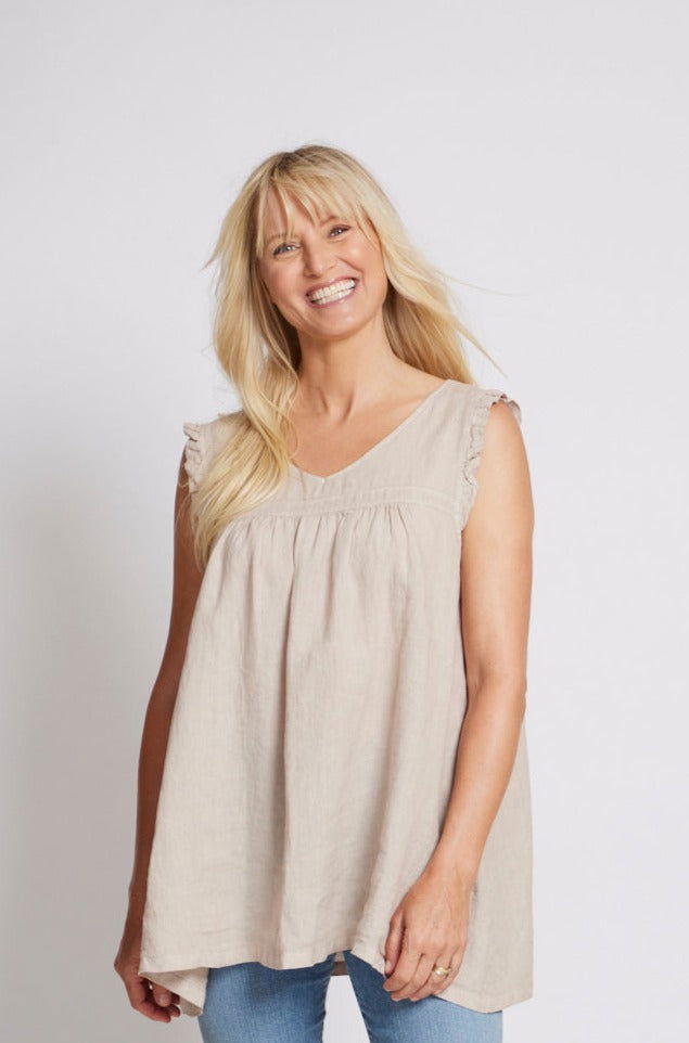 Montaigne Papillon Linen Sleeveless Top Natural2