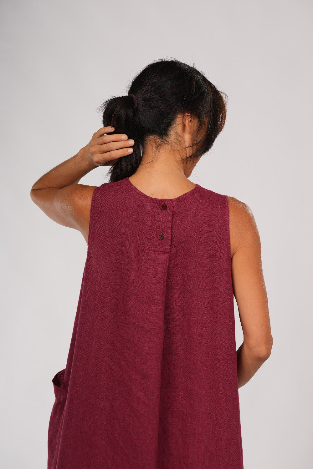 Montaigne Remy Linen Dress with Deep Front Pockets Barn Red3