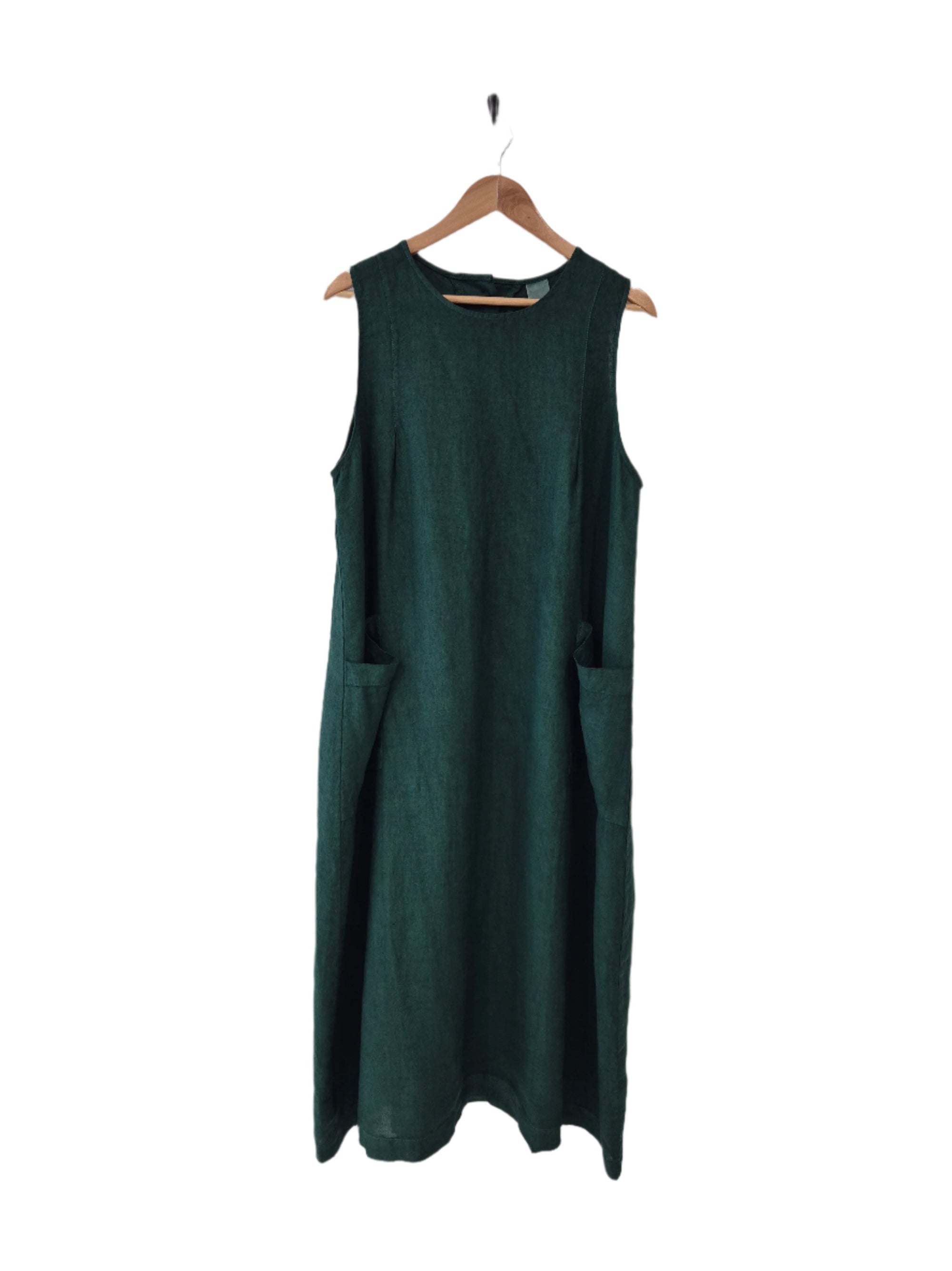 Montaigne Remy Linen Dress with Deep Front Pockets Teal