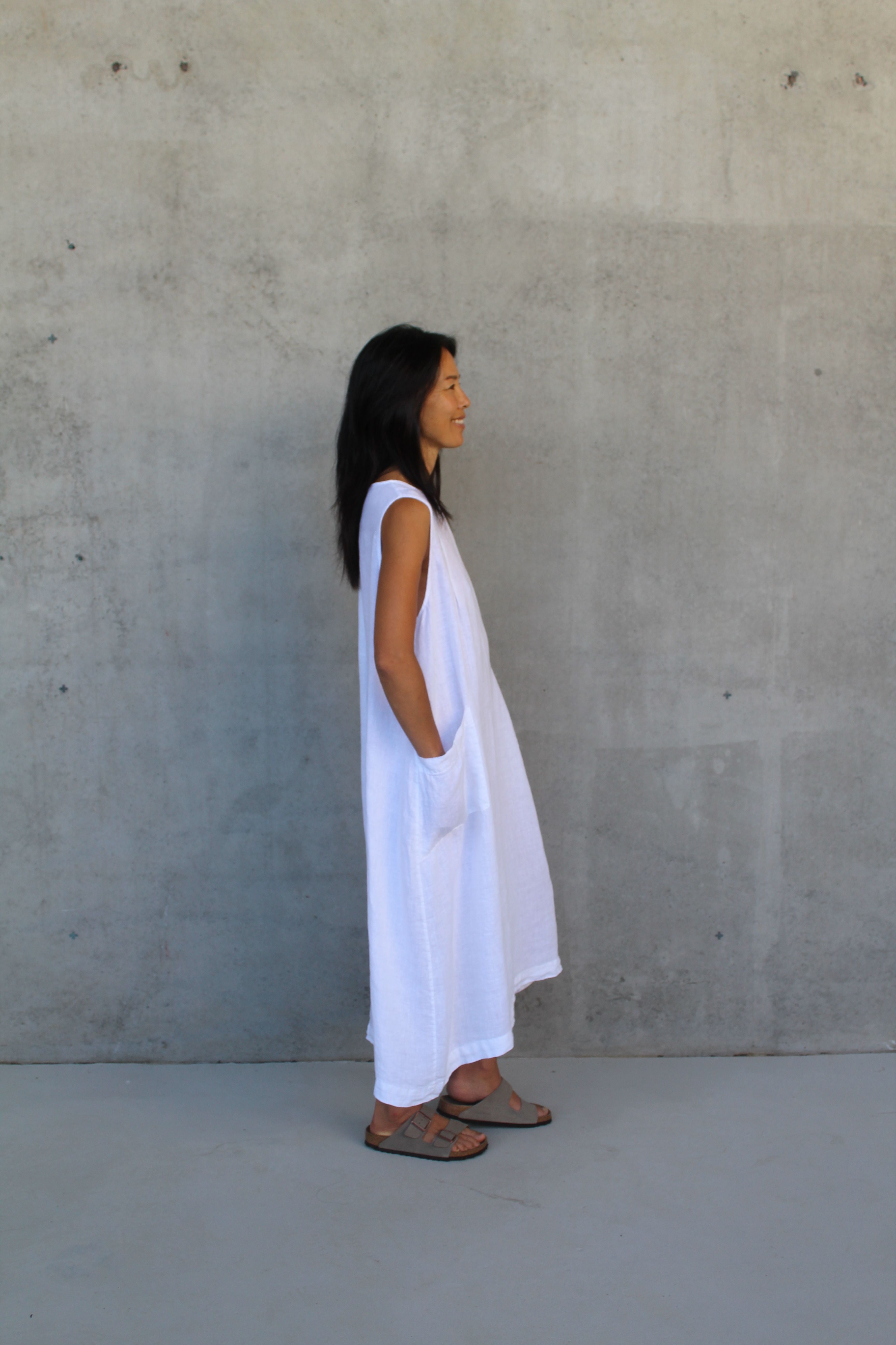 Montaigne Remy Linen Dress with Deep Front Pockets White