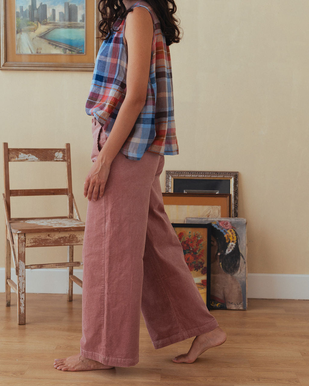 Montaigne Rene Corduroy Cotton Wide Leg Pants Pink4