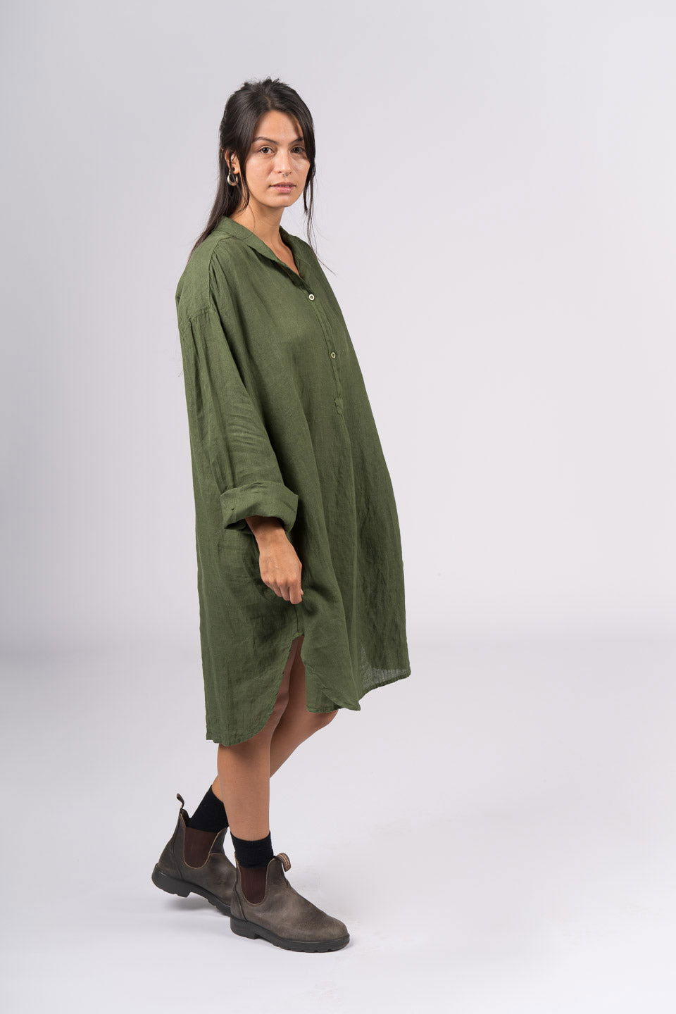 Montaigne Riviera Long Sleeve Linen Shirt Forest Green
