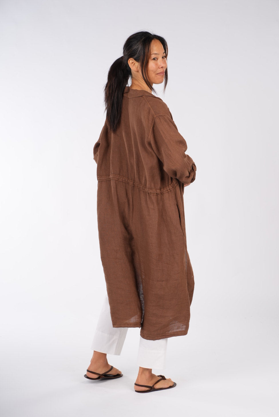 Montaigne Rodin Linen Drawstring Dress Tobacco2