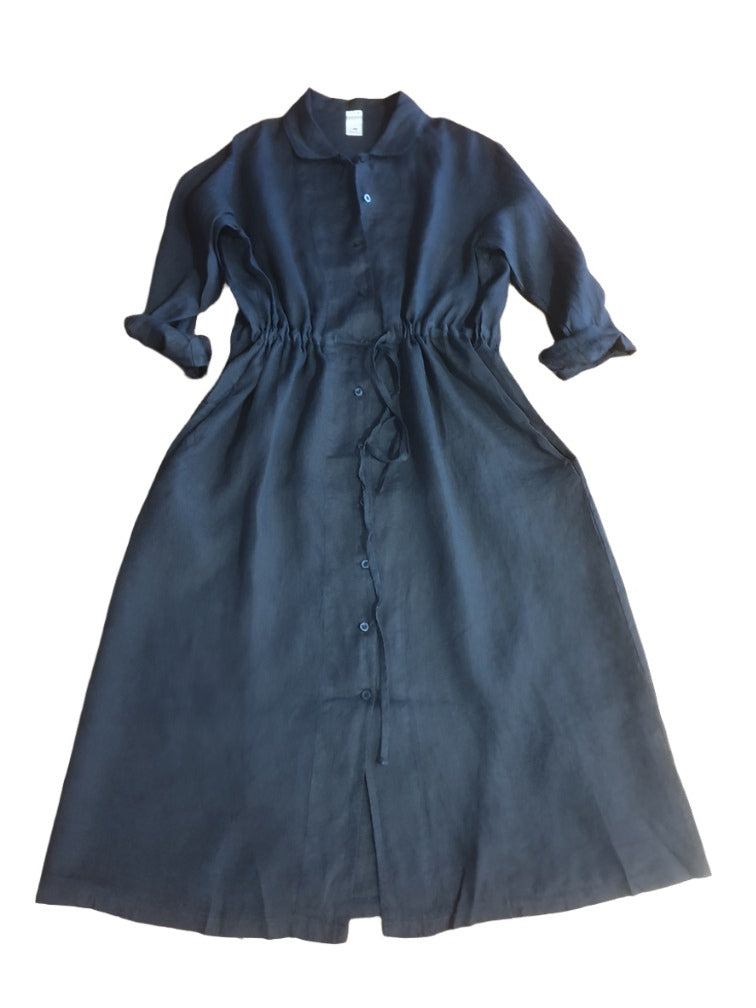 Montaigne Rodin Linen Drawstring Dress Navy1
