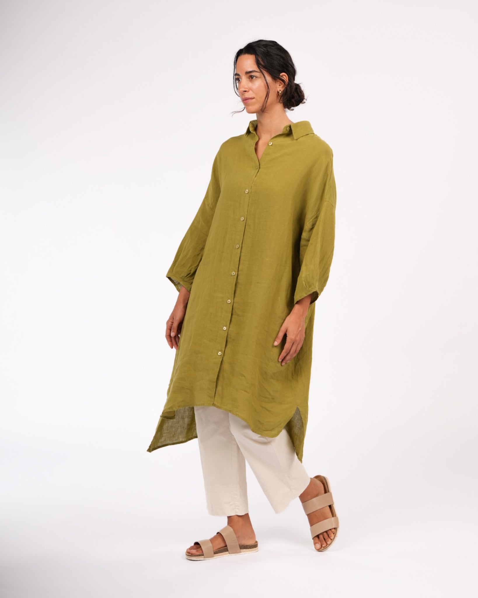 Montaigne Romie Oversized Linen Shirt Dress Pistachio