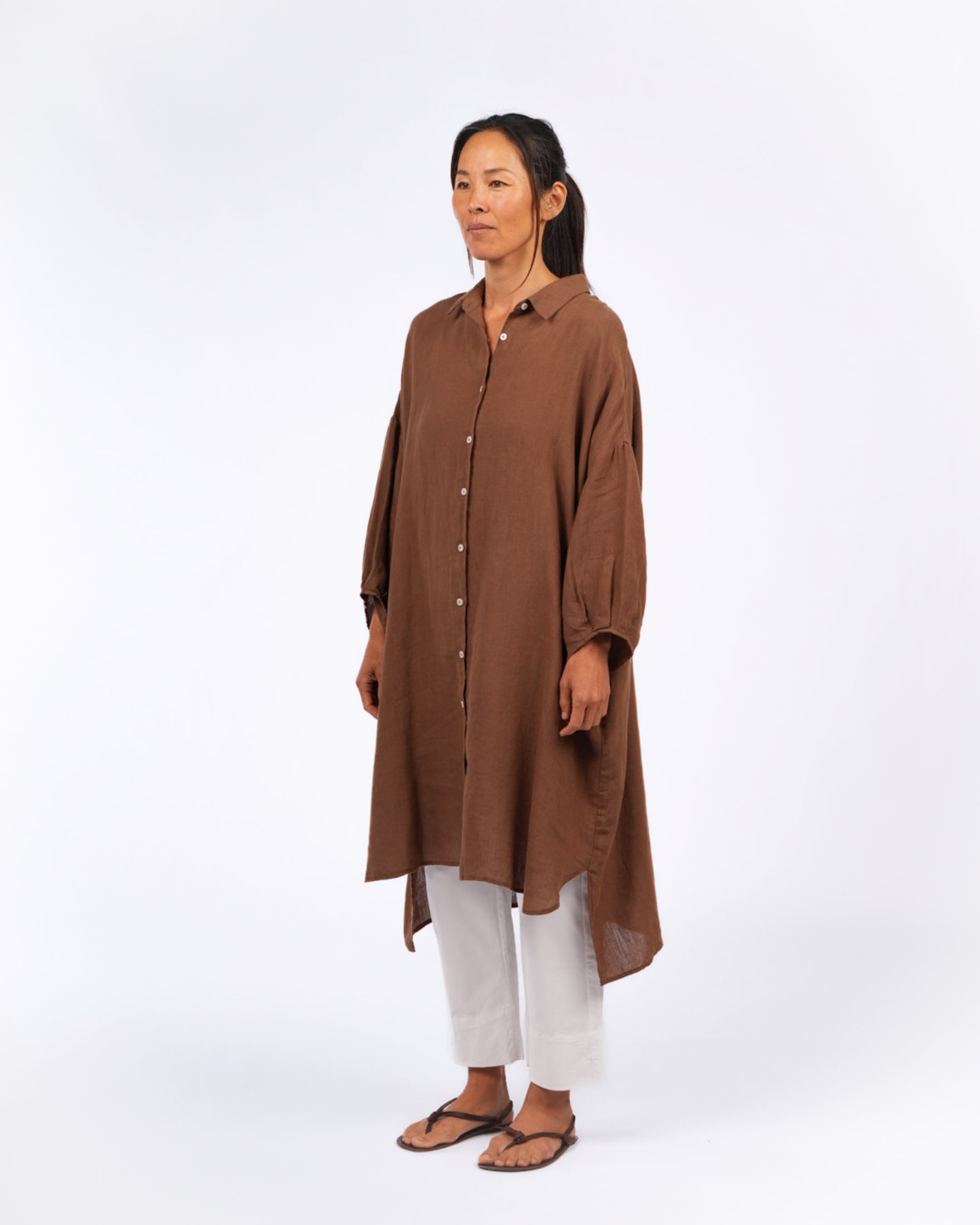Montaigne Romie Oversized Linen Shirt Dress Tobacco