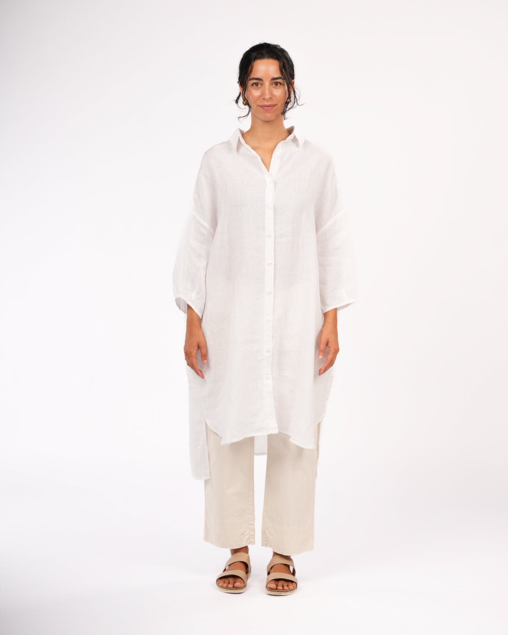 Montaigne Romie Oversized Linen Shirt Dress White