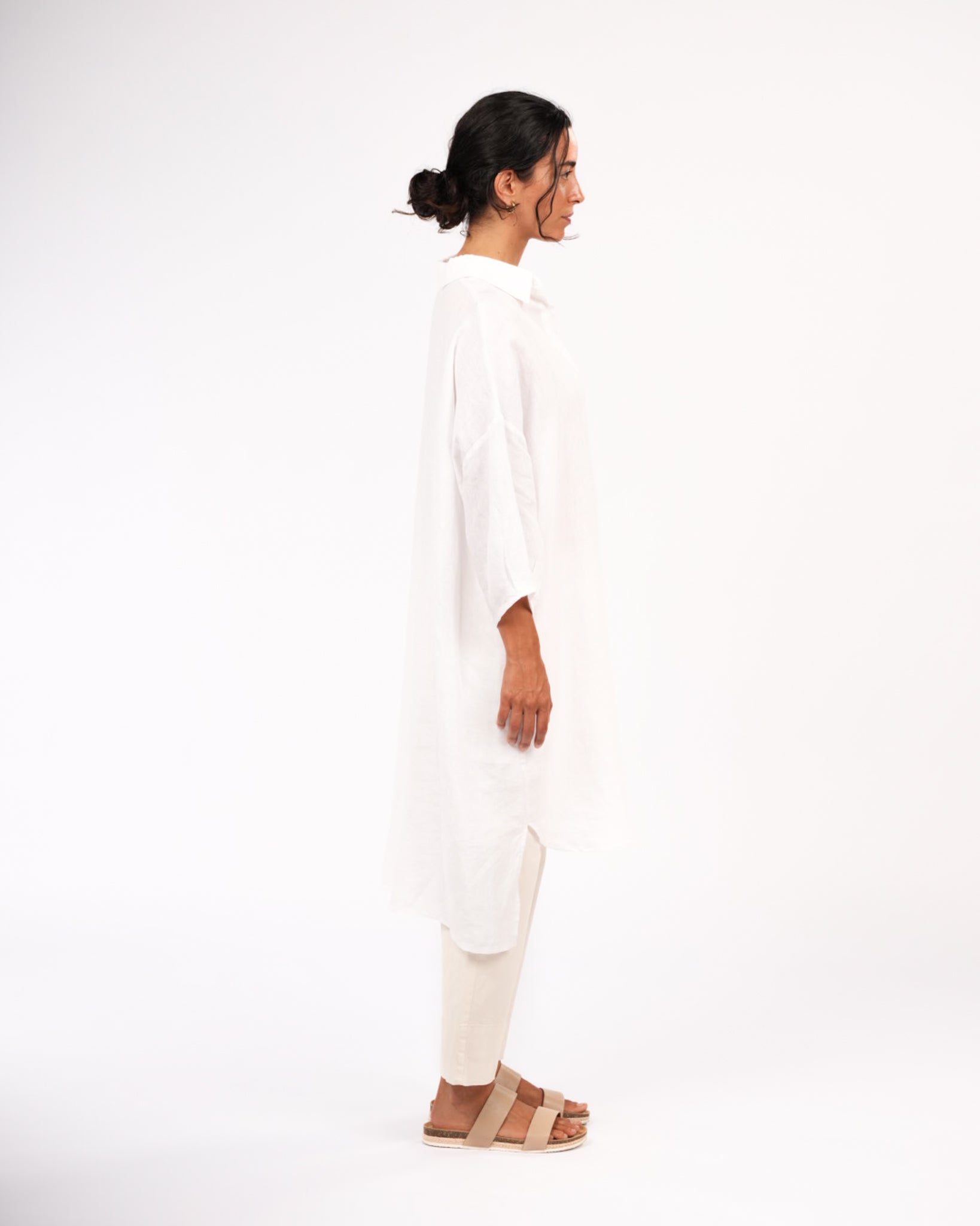 Montaigne Romie Oversized Linen Shirt Dress White