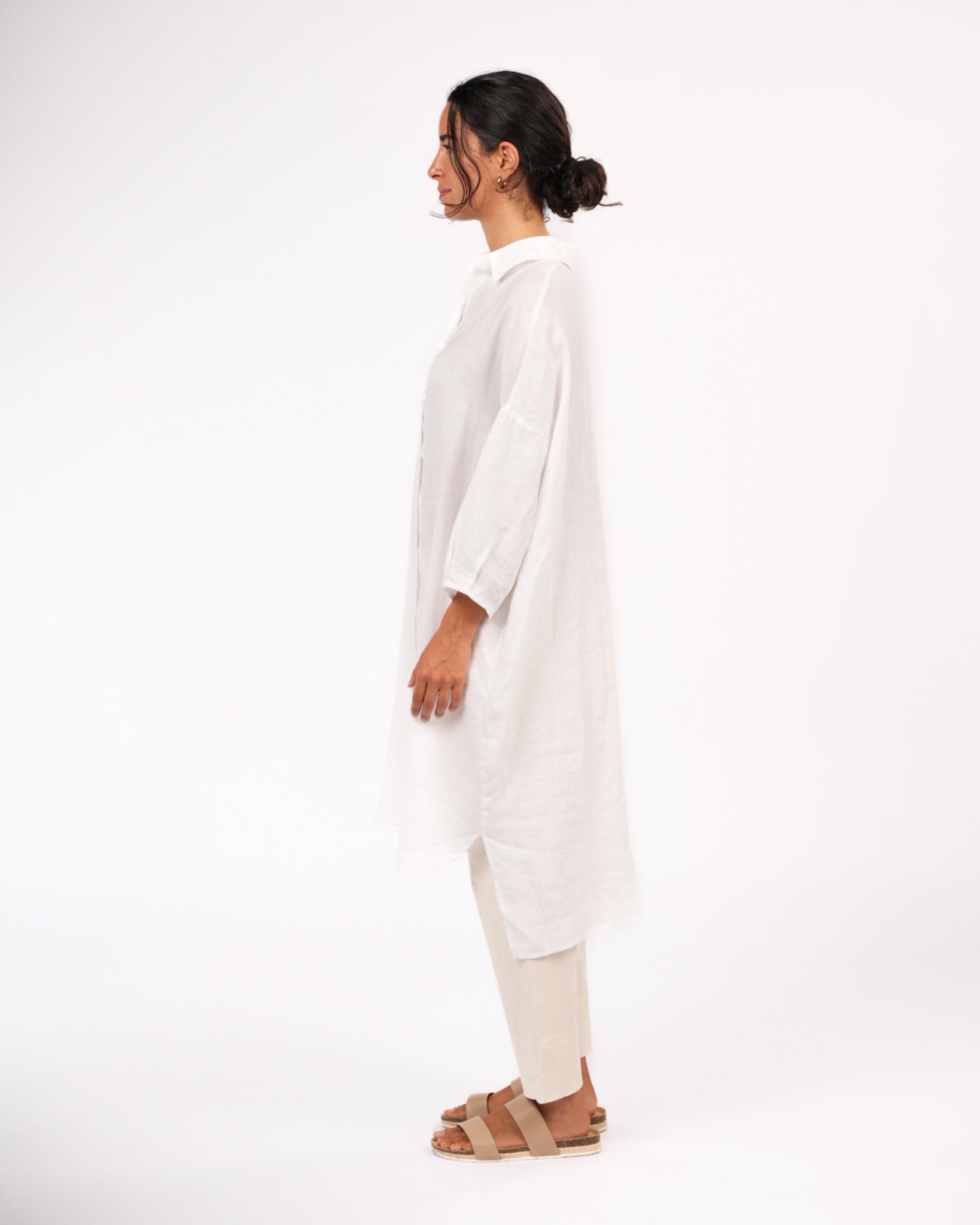 Montaigne Romie Oversized Linen Shirt Dress White