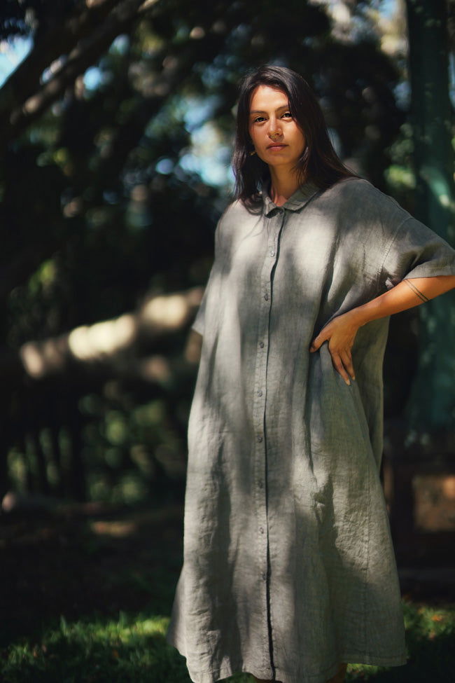 Montaigne Salomé Classic Linen Shirt Dress Mushroom