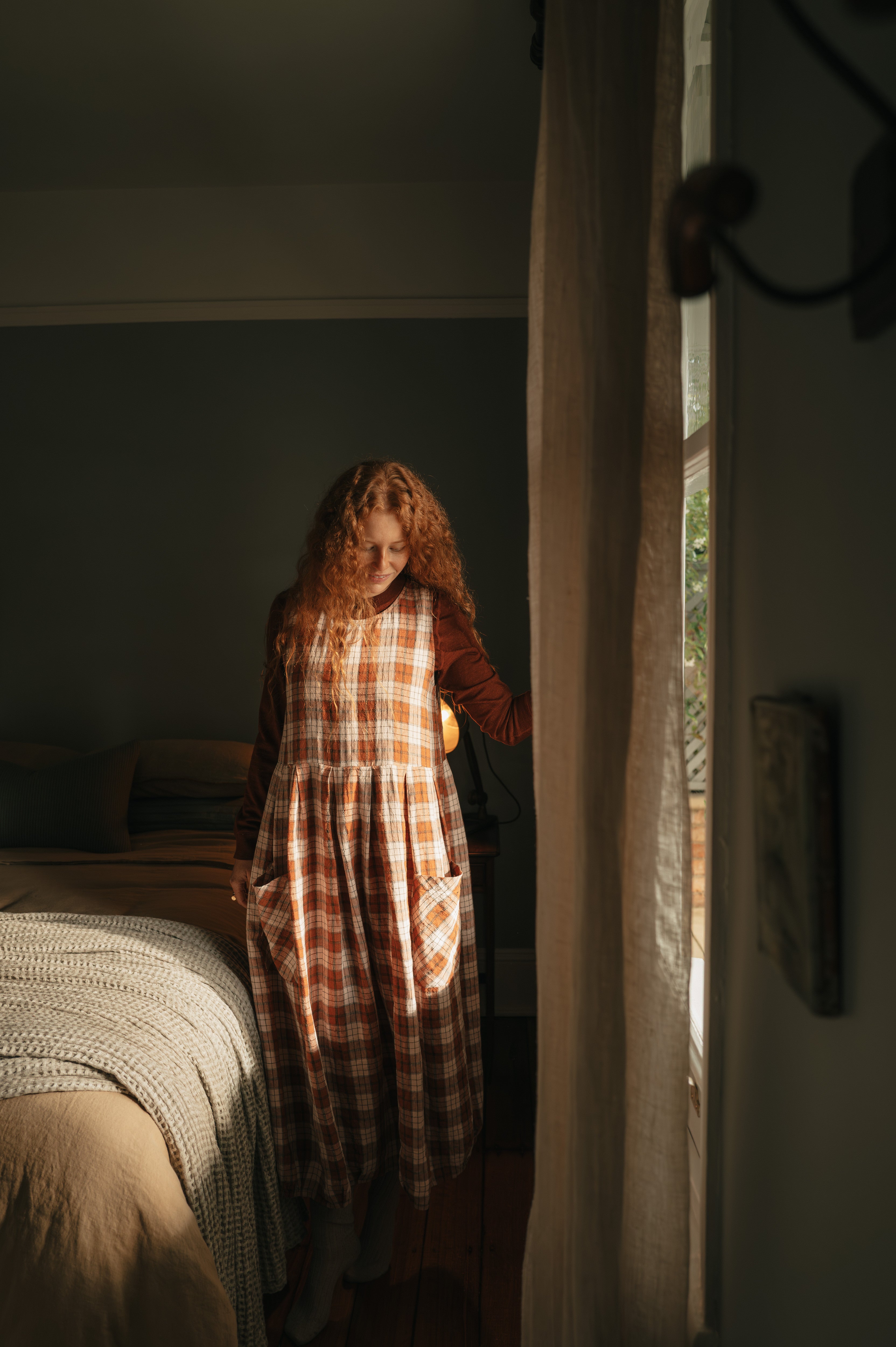 Montaigne Sartene French Linen Dress in Clay Check4