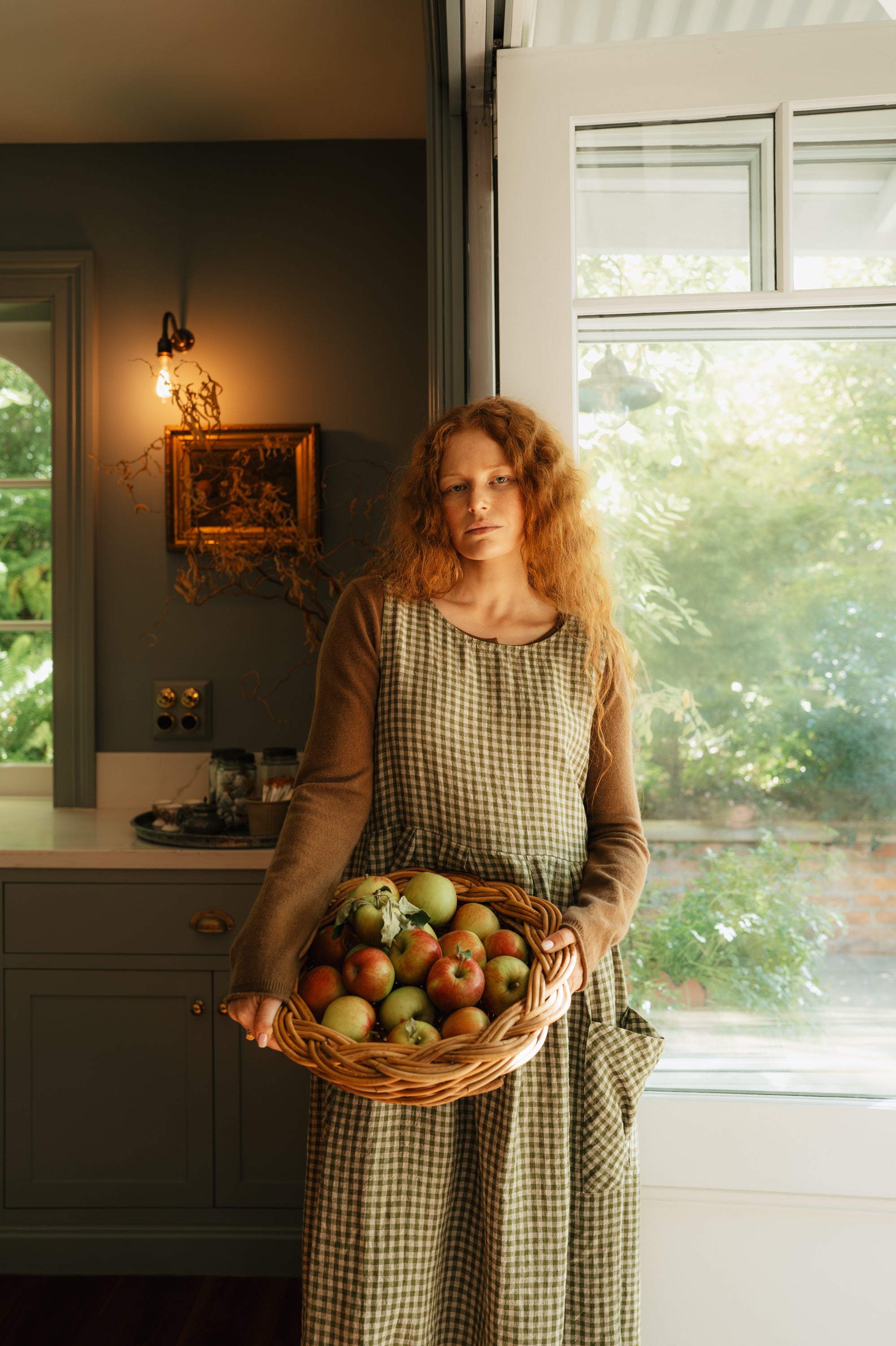 Sartene French Linen Dress in Gingham Pistachio