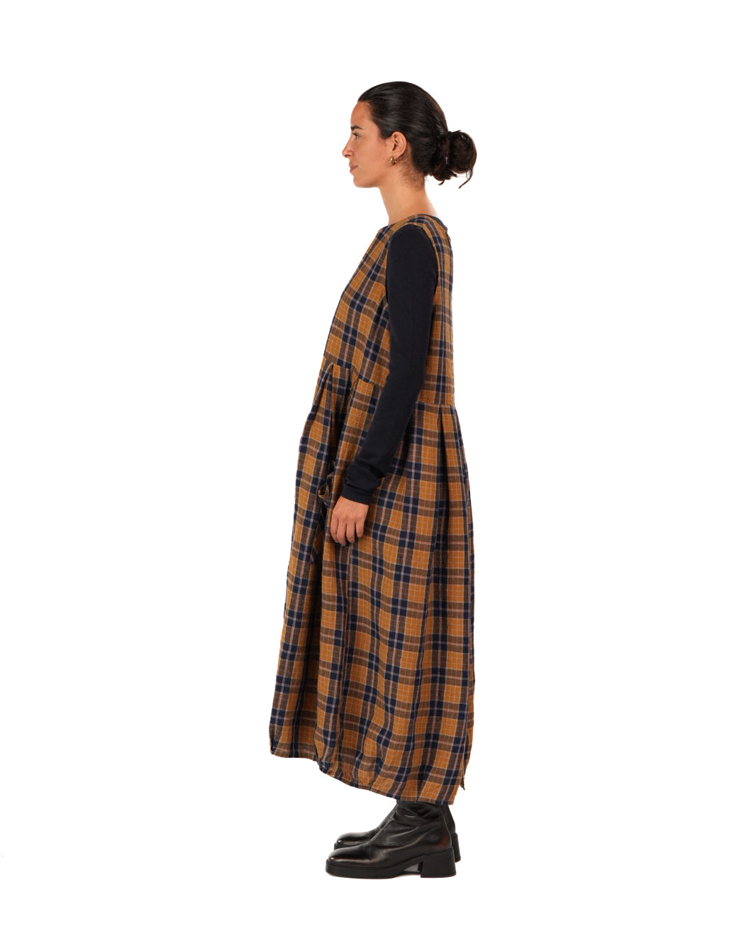 Montaigne Sartene French Linen Dress in Yellow/Blue Check1