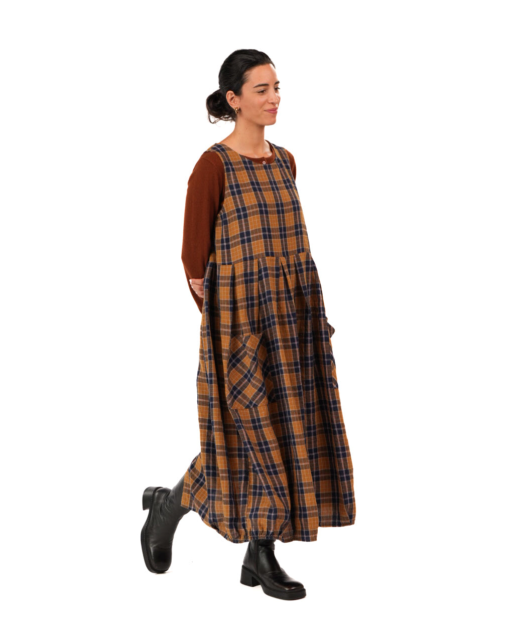 Montaigne Sartene French Linen Dress in Yellow/Blue Check7