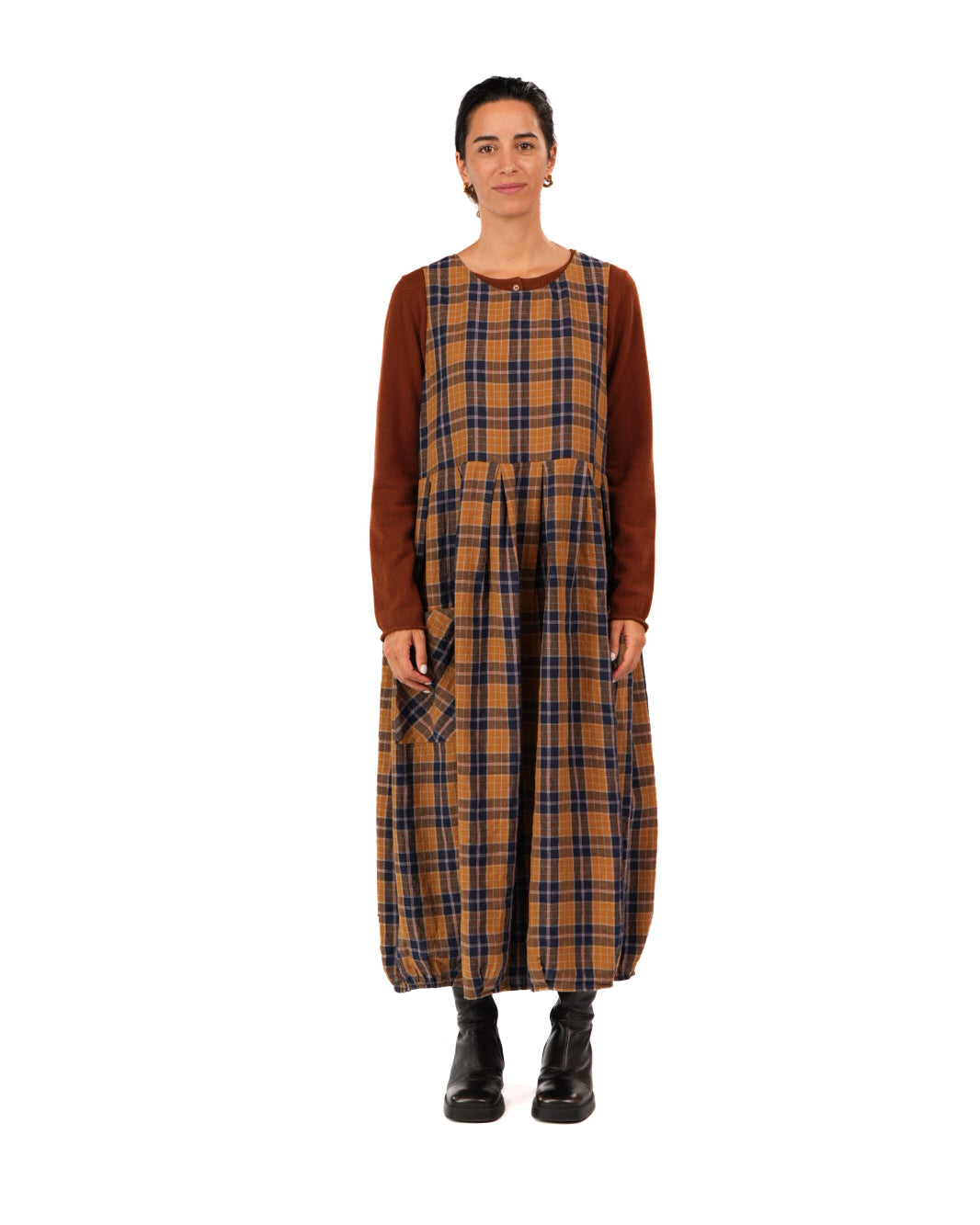 Montaigne Sartene French Linen Dress in Yellow/Blue Check9