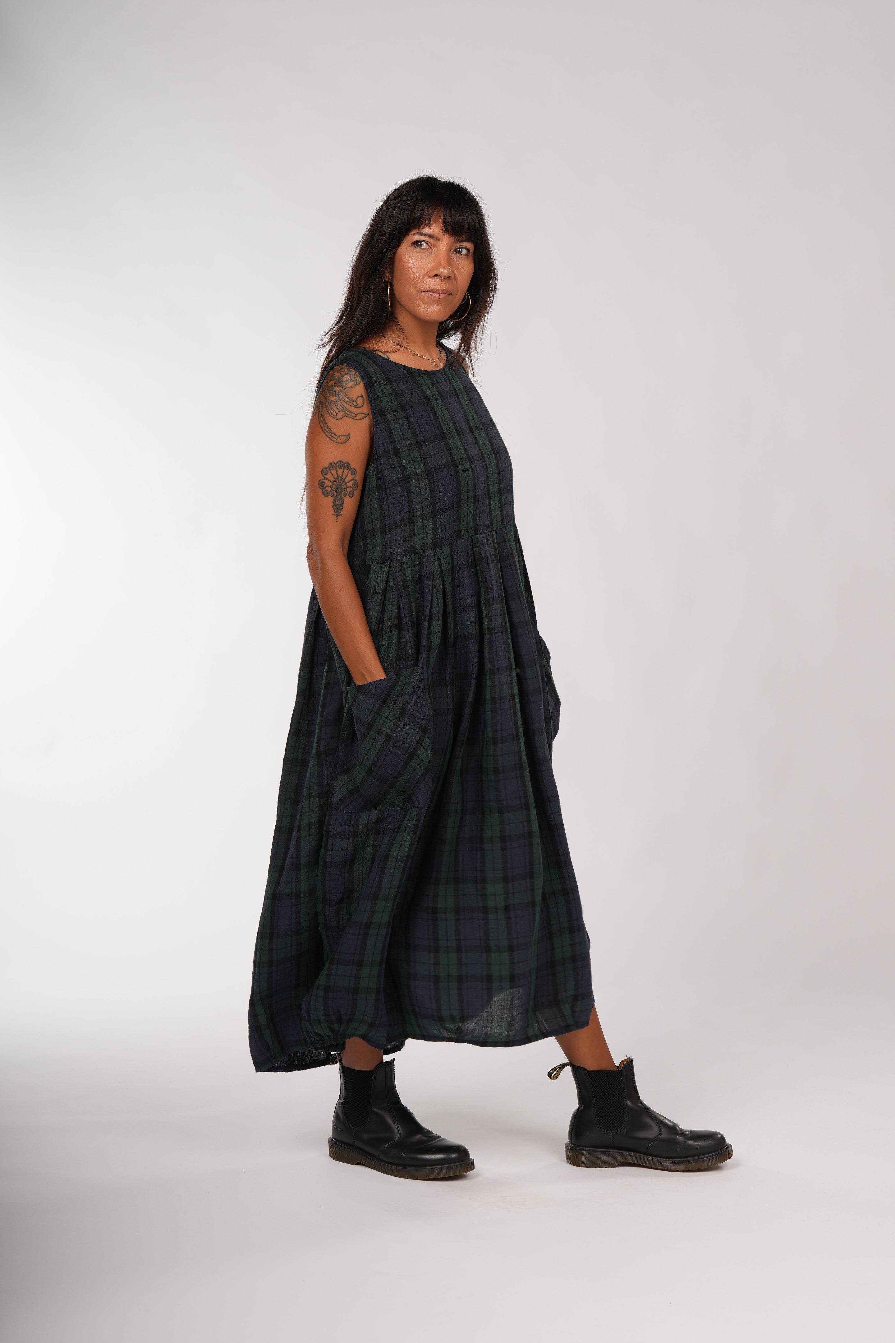 Montaigne Sartene Tartan French Linen Dress Blue8