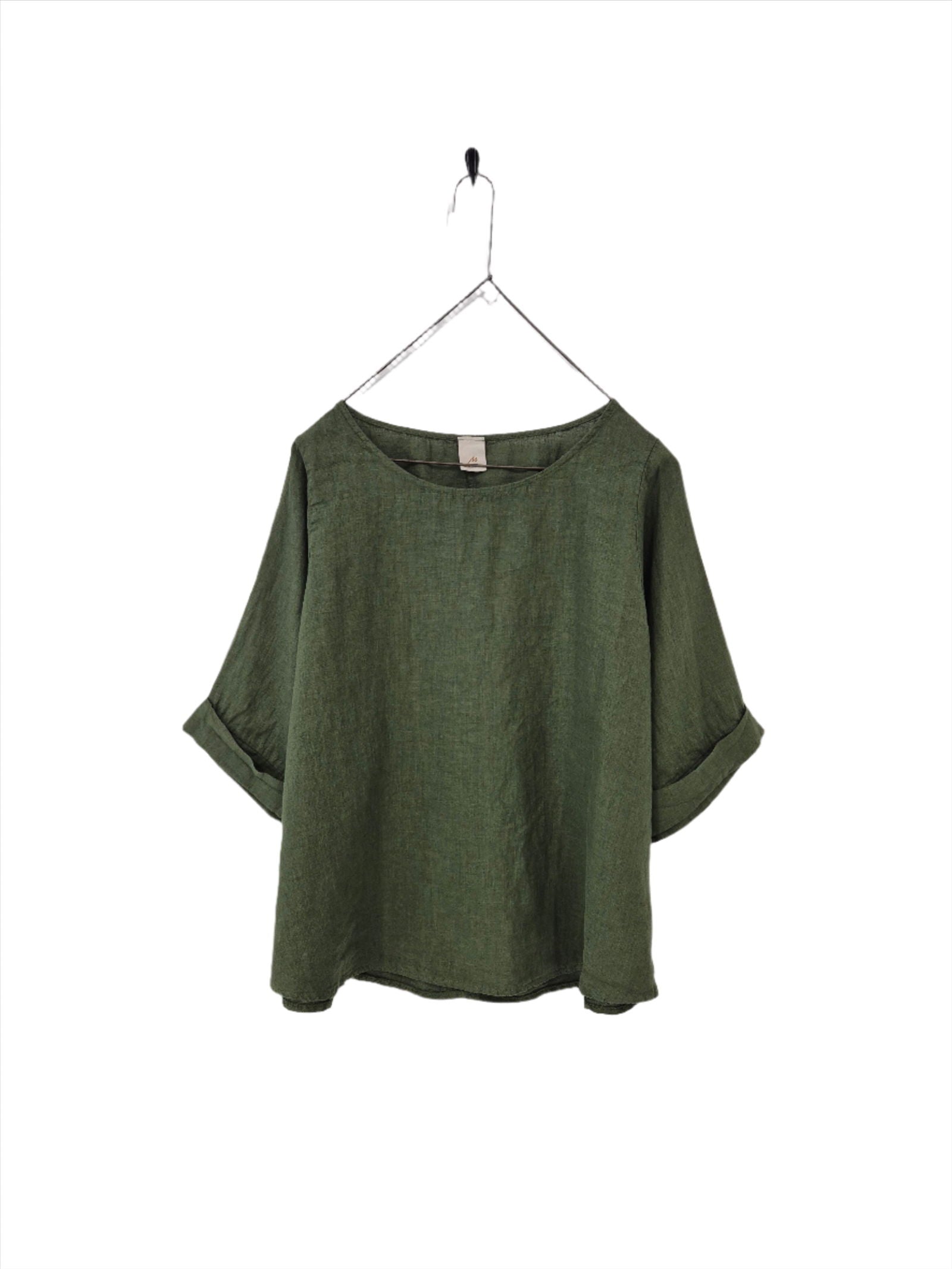 Montaigne Sérénité (Curved Hemline) Linen Top Forest Green