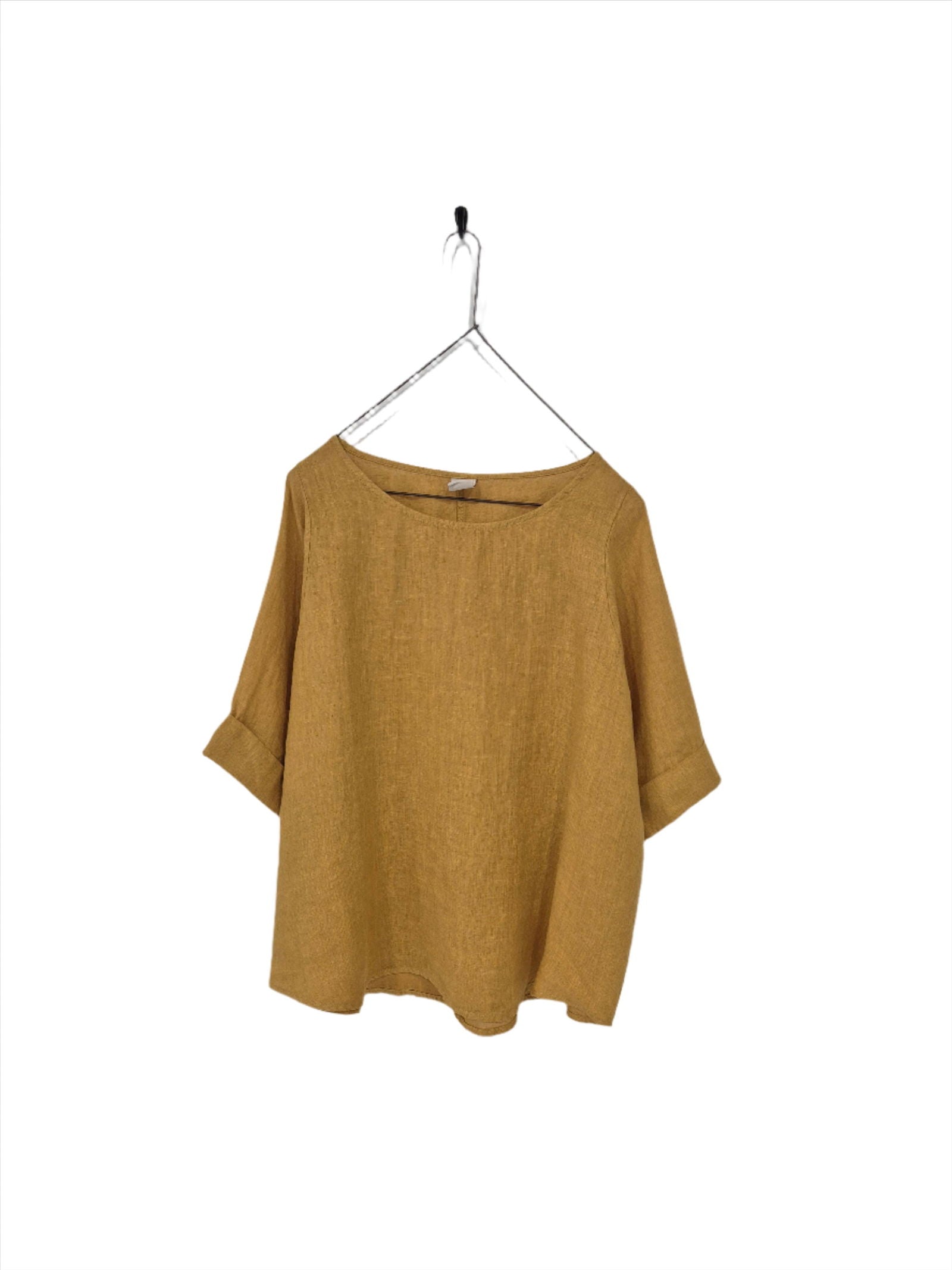 Montaigne Sérénité (Curved Hemline) Linen Top Mustard