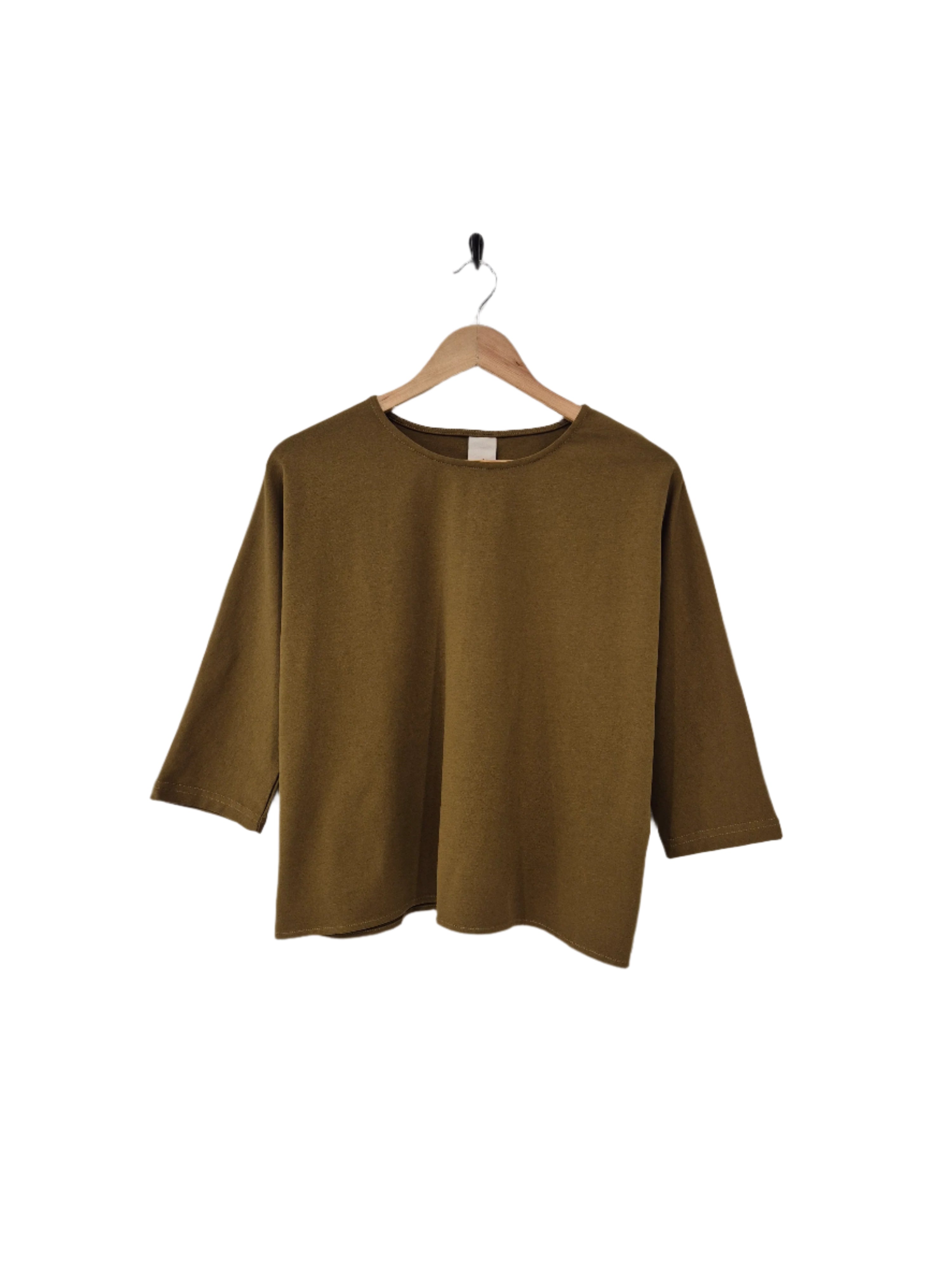 Montaigne Siena 100% Cotton 3/4 Sleeve Top Olive2