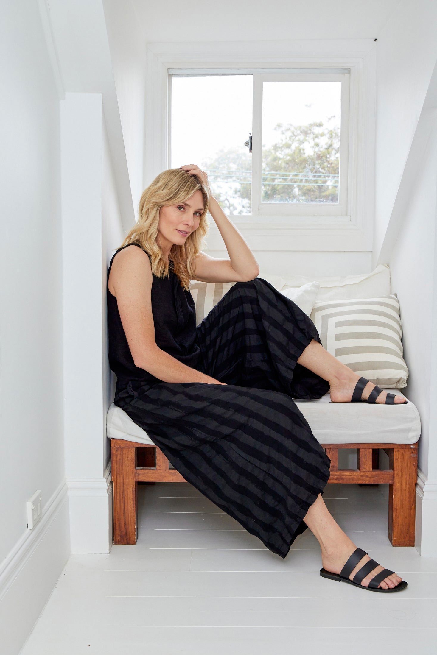 Montaigne Solange Cotton Stripe Pants Black