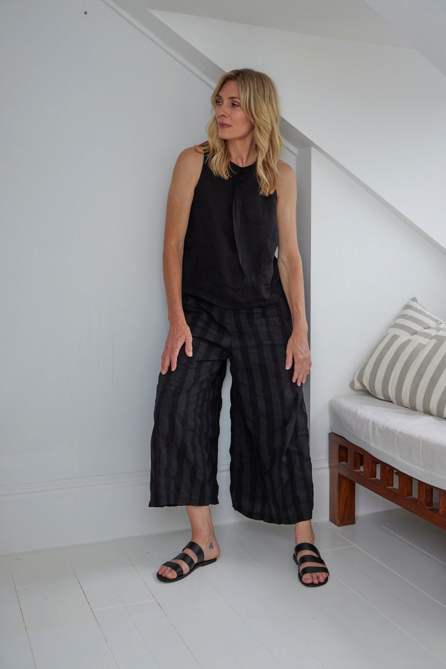 Montaigne Solange Cotton Stripe Pants Black2
