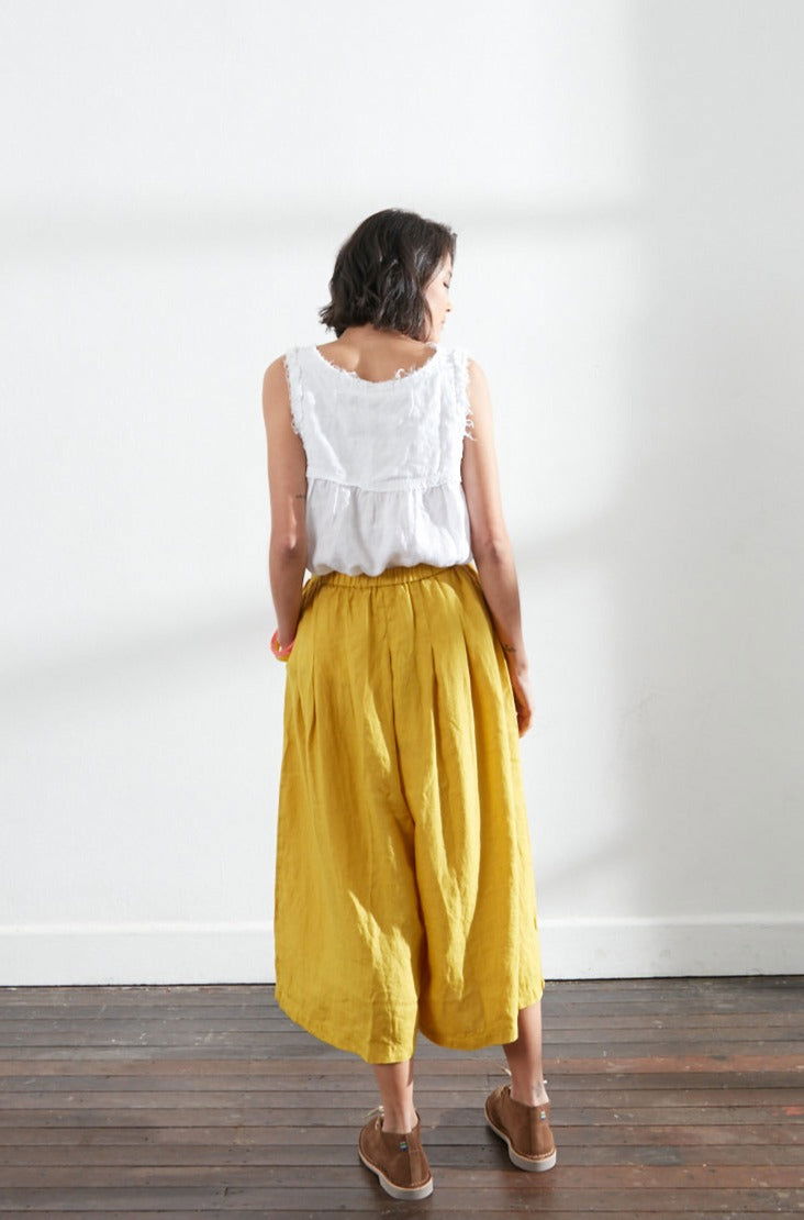 Montaigne Solid Linen Culottes Mustard3