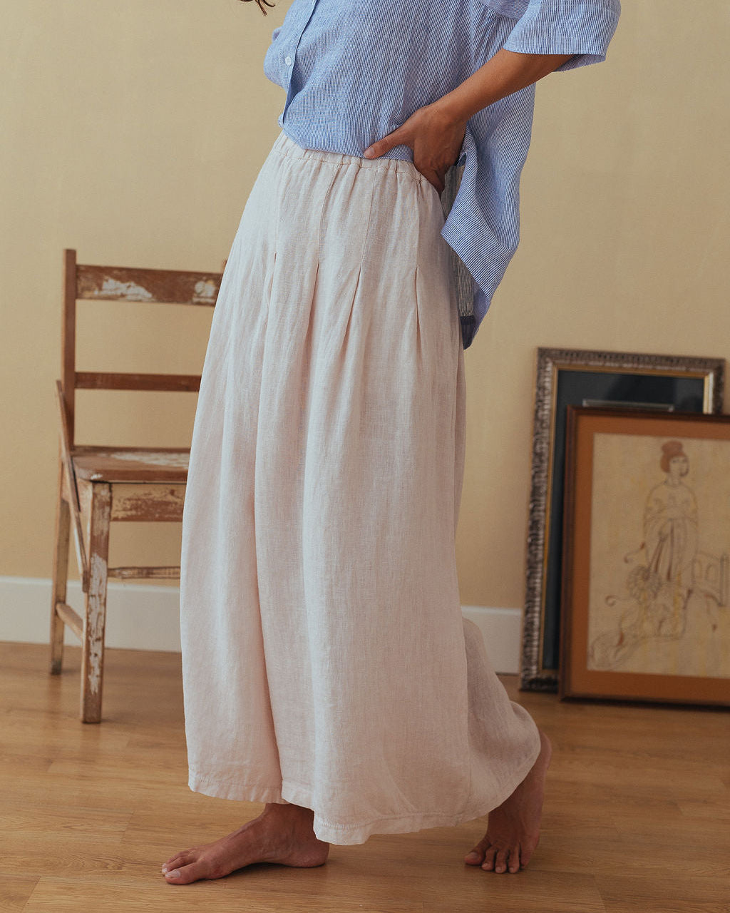 Montaigne Solid Linen Culottes Rose