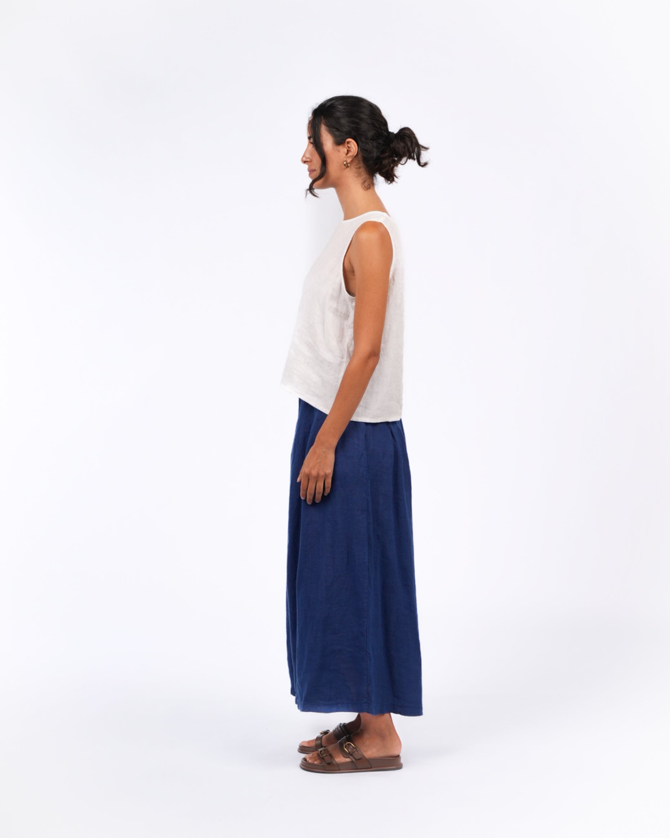 Montaigne Solid Linen Culottes Royal Blue3