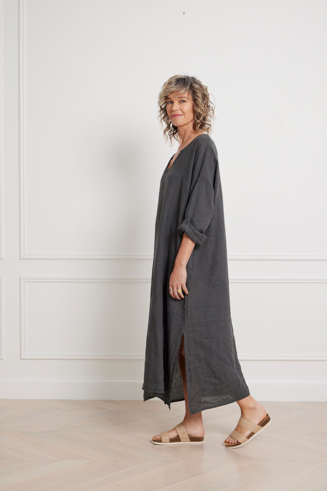 Montaigne Sophie Linen Kaftan Dress Petrol2