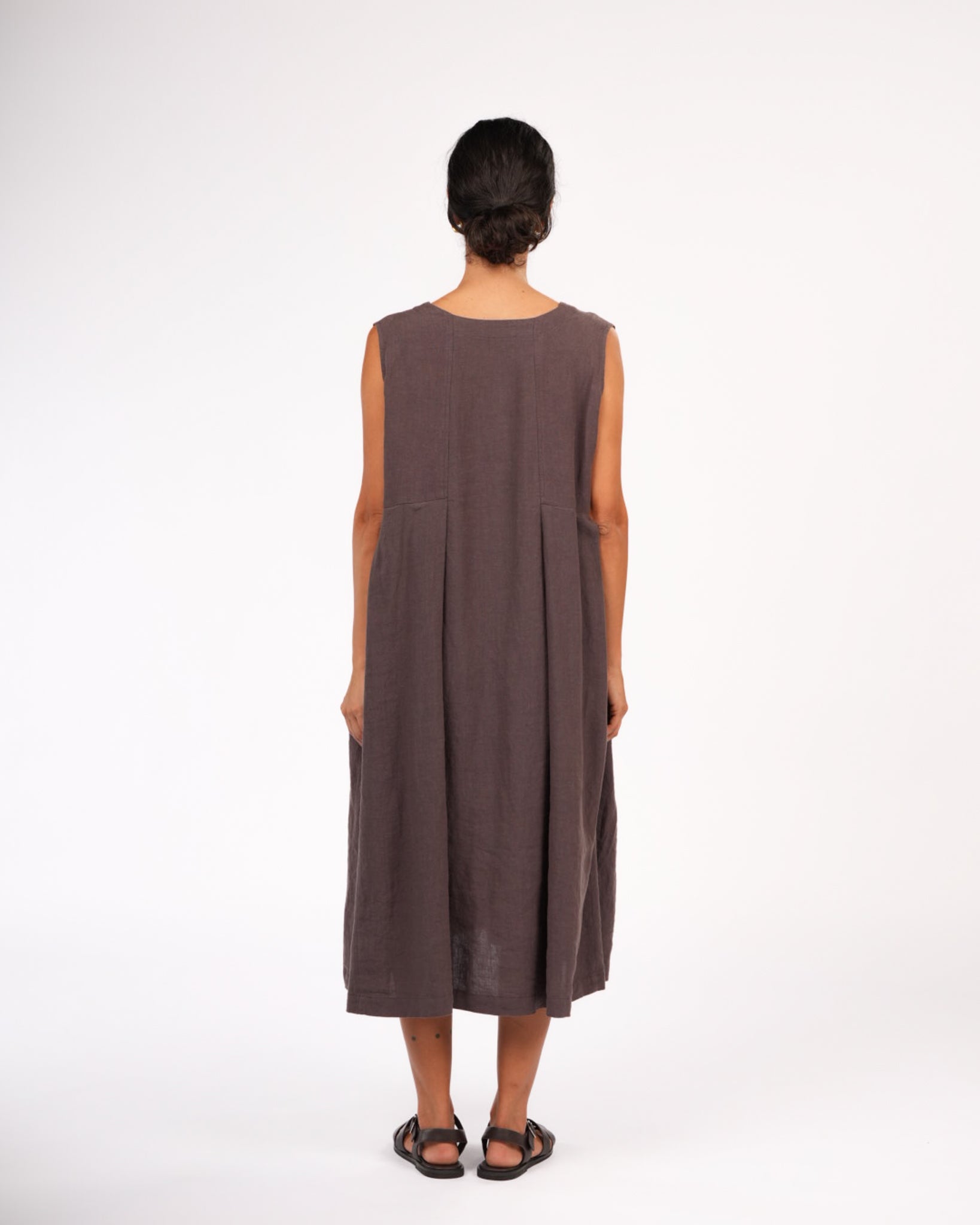 Montaigne Sorrento Button-Through French Linen V-Neck Dress Brown2