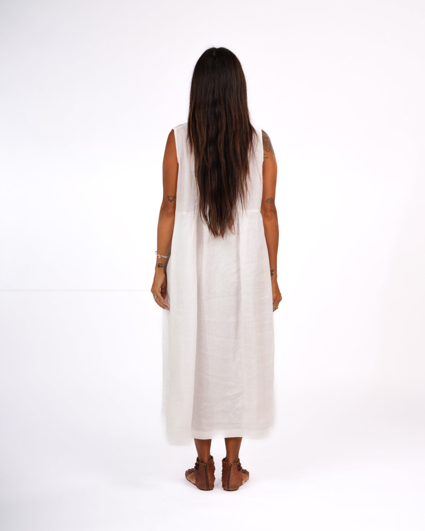 Montaigne Sorrento Button-Through French Linen V-Neck Dress White2