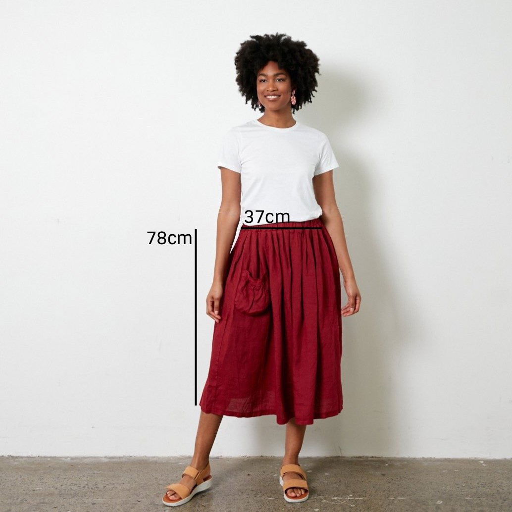 Montaigne Transeasonal Linen Skirt with Front Pocket Barn Red3