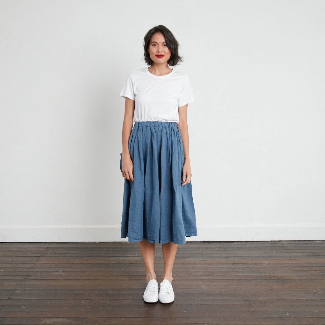 Montaigne Transeasonal Linen Skirt with Front Pocket Denim Blue1