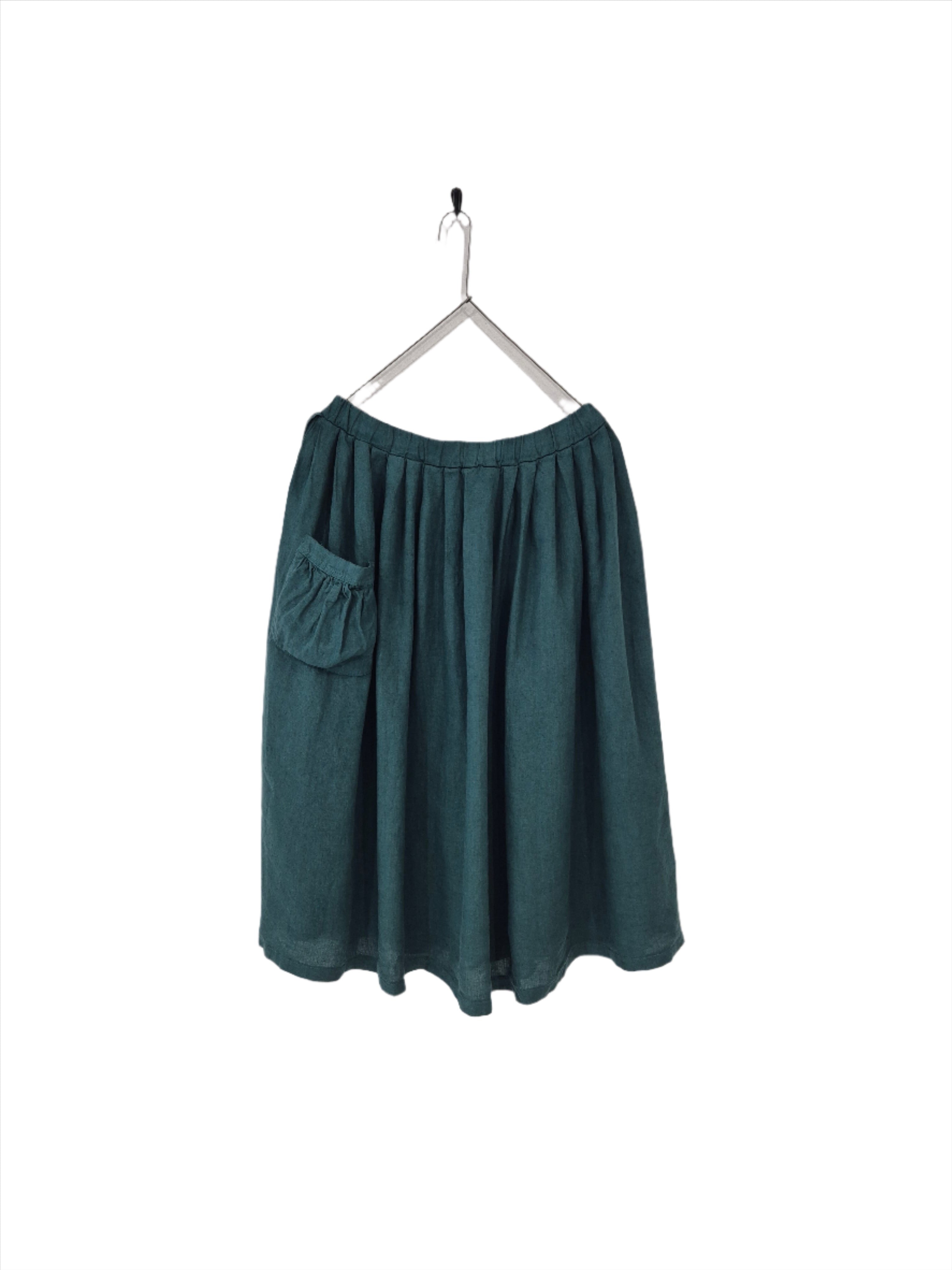 Montaigne Transeasonal Linen Skirt with Front Pocket Teal