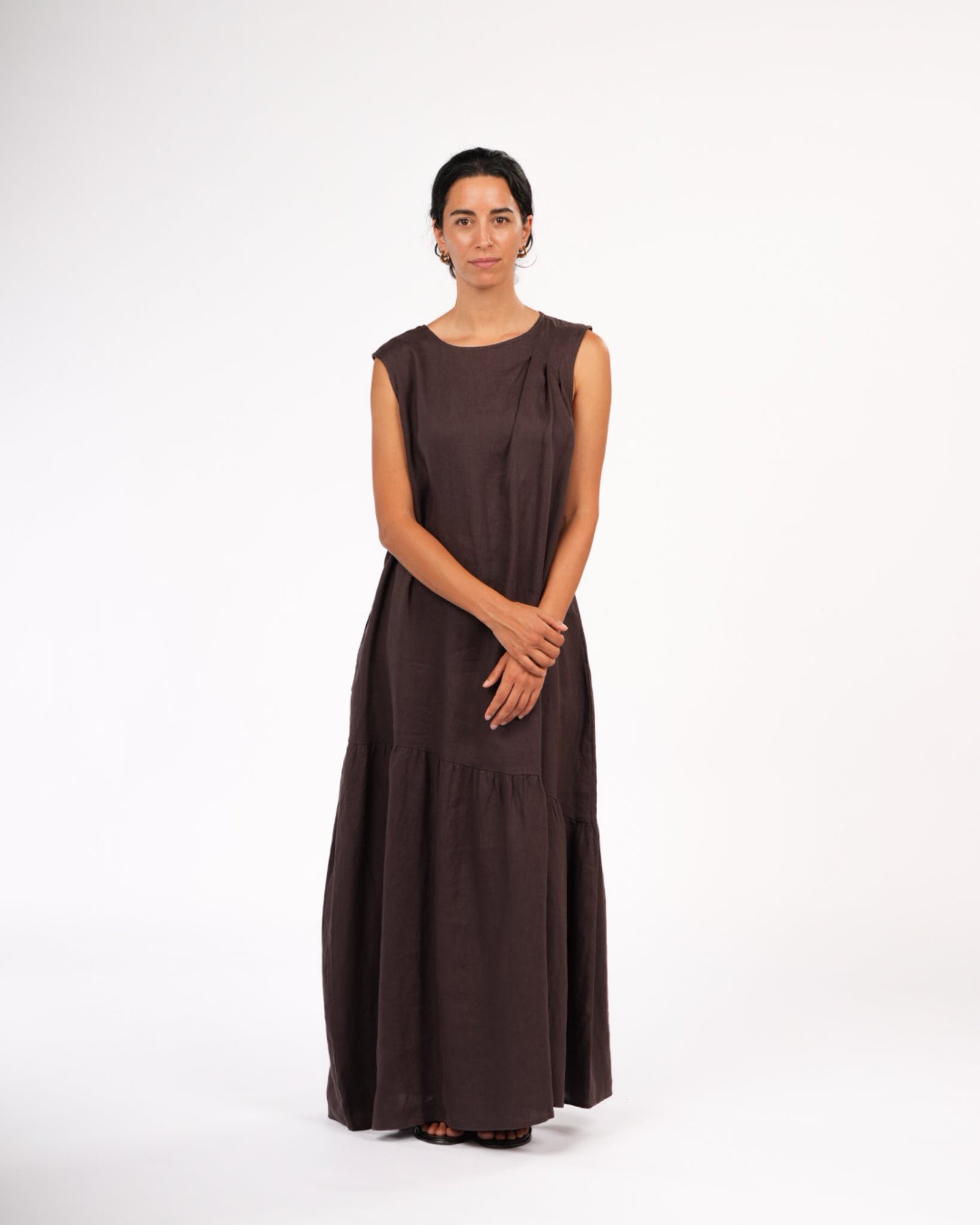 Montaigne Valerie Linen Maxi Dress Chocolate