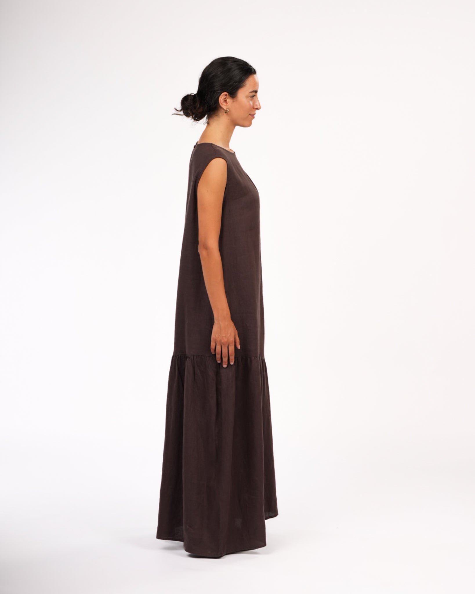 Montaigne Valerie Linen Maxi Dress Chocolate