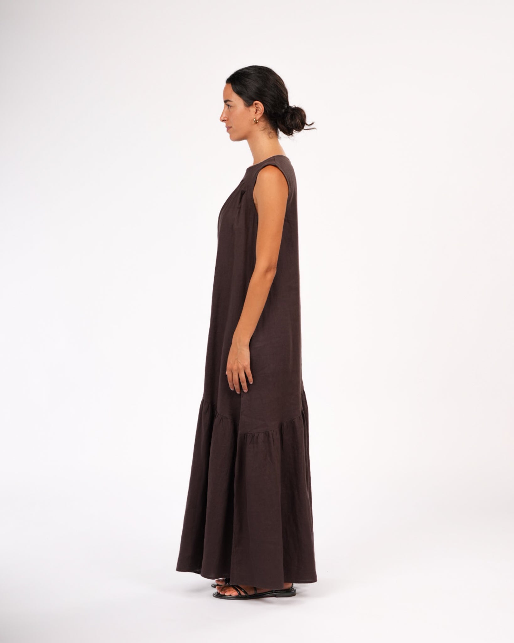 Montaigne Valerie Linen Maxi Dress Chocolate