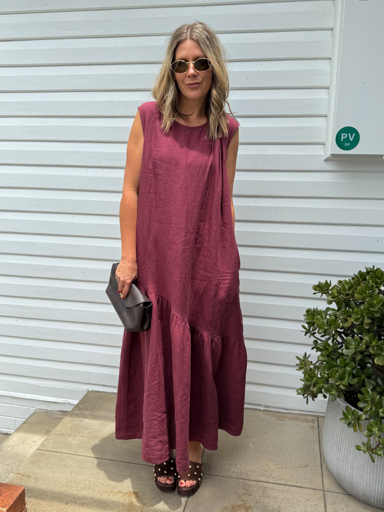 Montaigne Valerie Linen Maxi Dress Wine