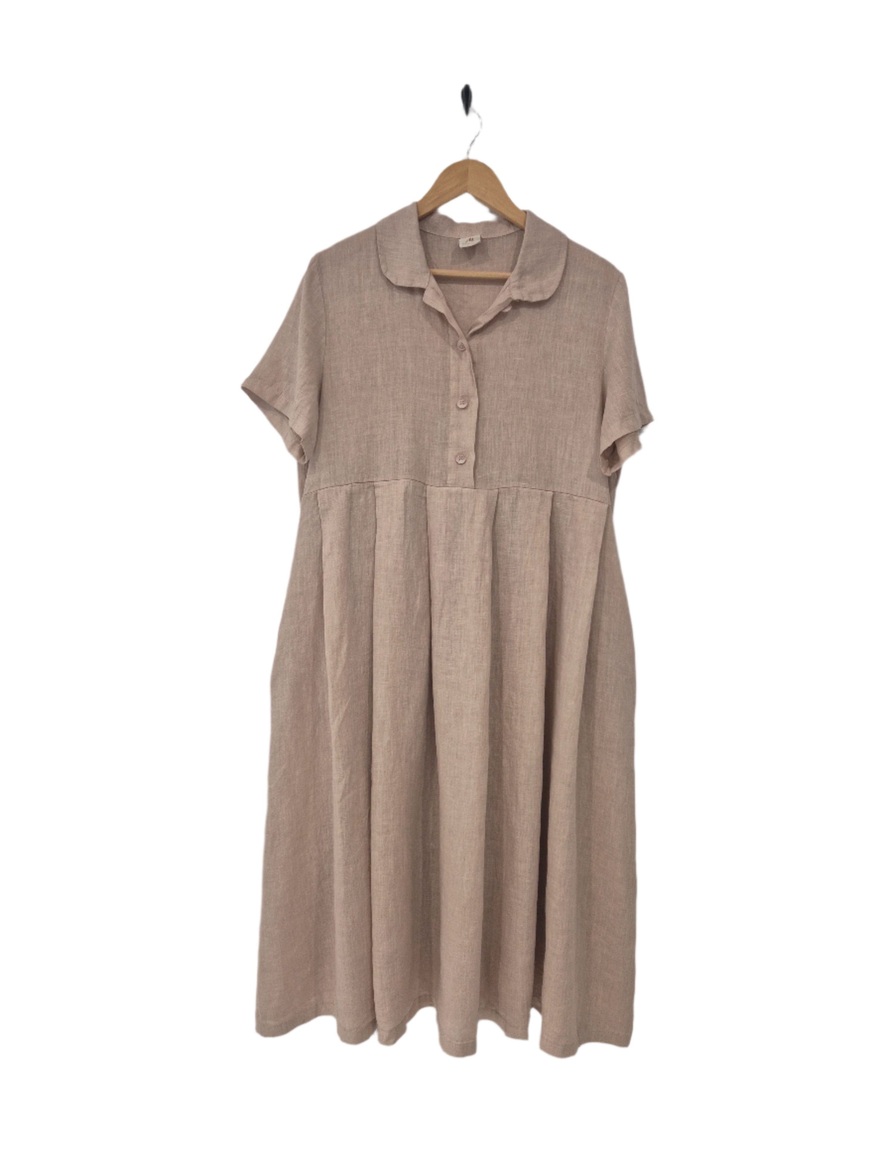Montaigne Vianne Linen Dress with Pleats and Side Pockets Natural1
