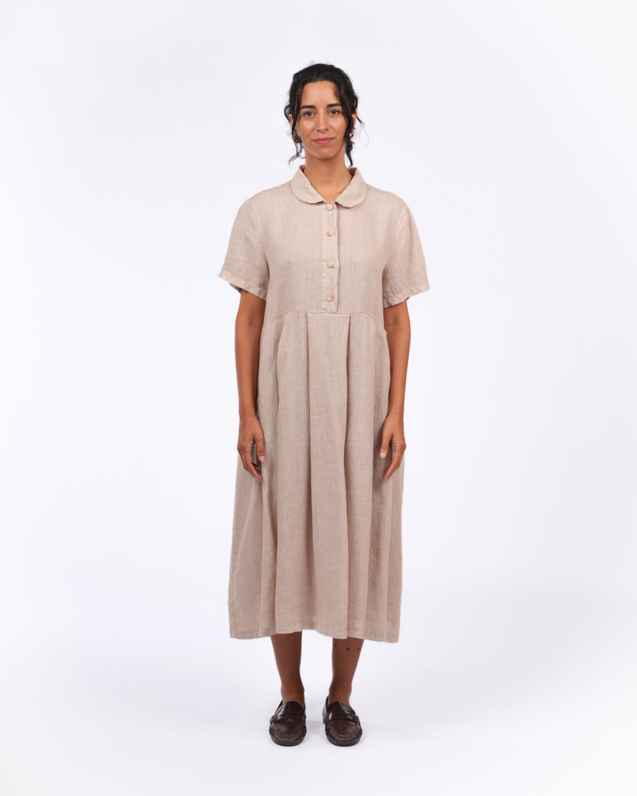 Montaigne Vianne Linen Dress with Pleats and Side Pockets Natural3